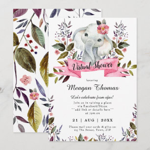 virtual shower new plans elephant pink baby shower invitation