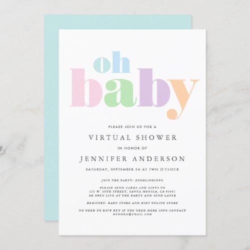 Virtual Shower  Oh Baby Pastel Minimal Modern Invitation
