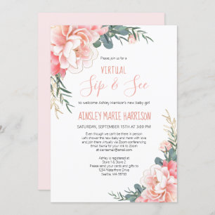 Virtual Sip & See Blush Pink Gold Baby Shower Invitation