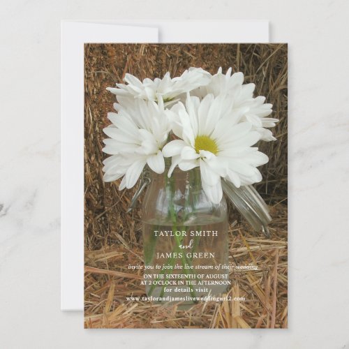 Virtual Streaming Wedding Rustic Hay Daisies Invitation