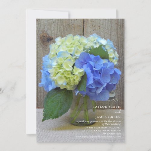 Virtual Streaming Wedding Rustic hydrangeas Invitation