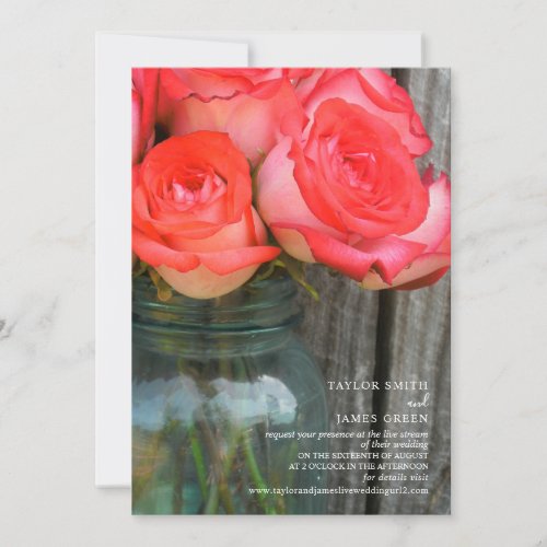 Virtual Streaming Wedding Rustic Roses Jar Invitation