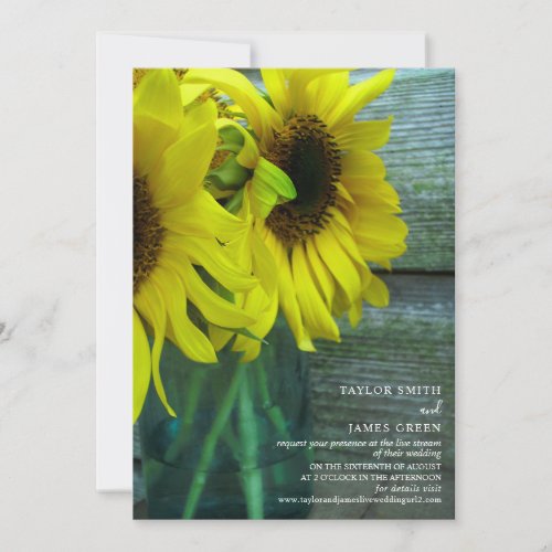 Virtual Streaming Wedding Rustic Sunflowers Invitation