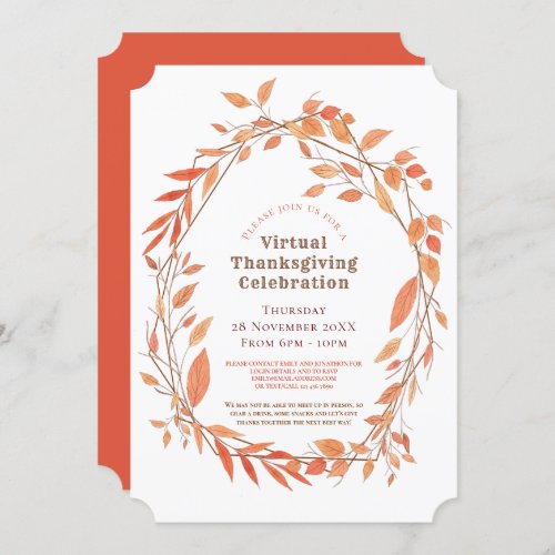Virtual Thanksgiving Autumn Leaf Geometric Frame Invitation