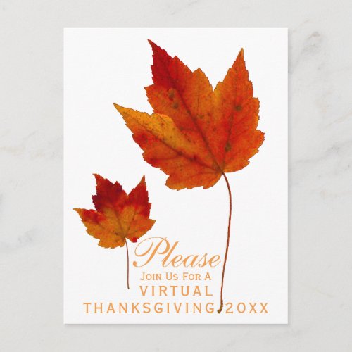 Virtual Thanksgiving Autumn Maple Leaves Holiday Invitation Postcard