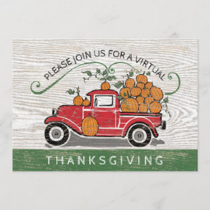 Virtual Thanksgiving Vintage Red Truck Pumpkins Invitation