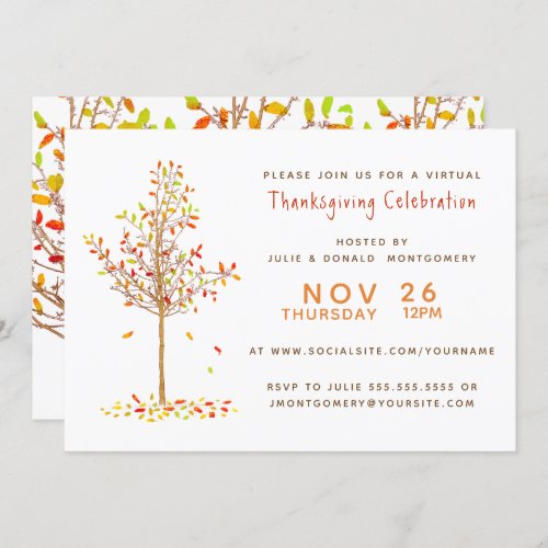 Virtual Thanksgiving Watercolor Autumn Tree Leaves Invitation