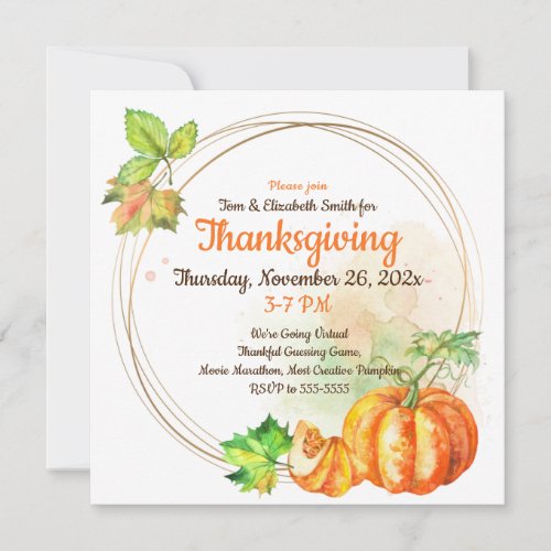Virtual Thanksgiving Watercolor Pumpkins Invitation