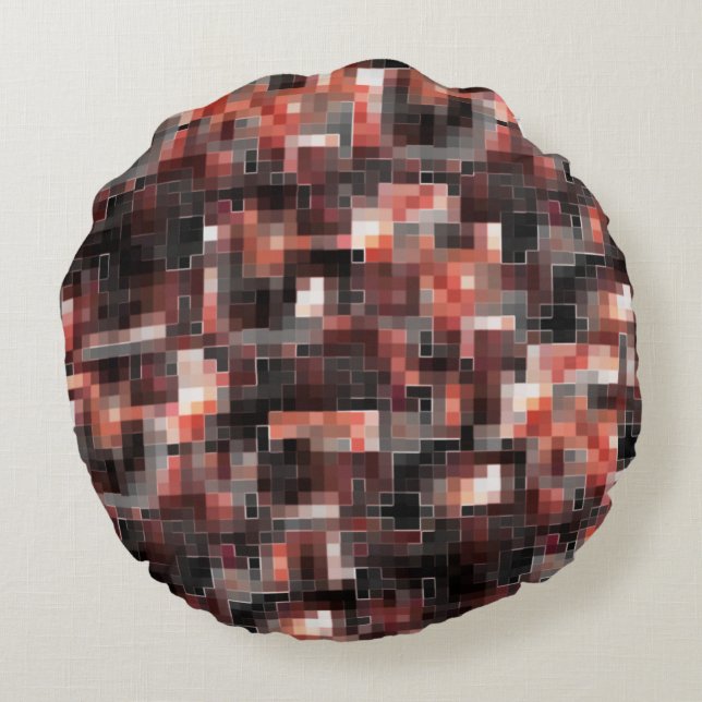 Virtual tile style square mosaic in beige to brown round pillow (Back)