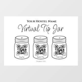 Virtual tip jar 3 jars simple QR code scannable  Window Cling