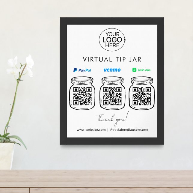 Virtual Tip Jar Add Logo Multi App QR Codes Framed Art (Entryway)