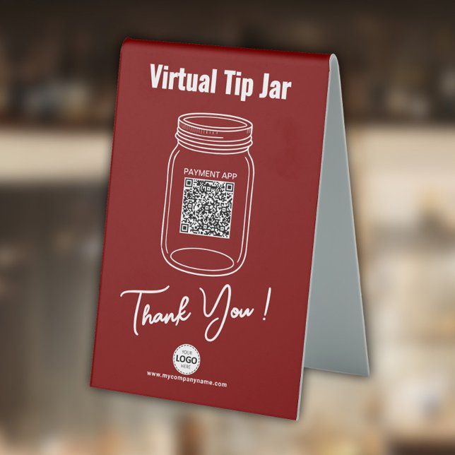 Virtual Tip Jar, Custom QR Code, Logo, Red Table Tent (Creator Uploaded)