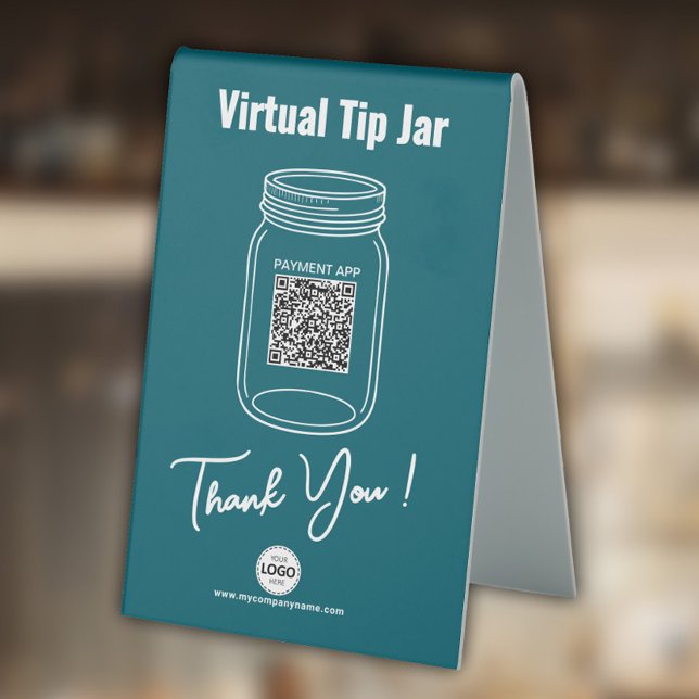 Virtual Tip Jar, Custom QR Code, Logo, Teal Table Tent (Creator Uploaded)
