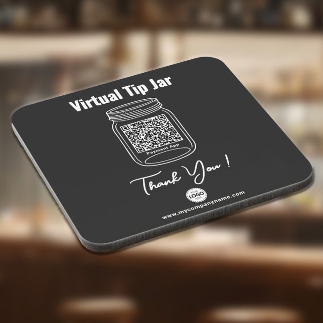 Virtual Tip Jar, Custom QR Code Payment App Black Beverage Coaster (Creator Uploaded)