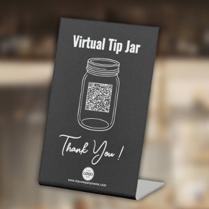 Virtual Tip Jar, Custom QR Code Payment App, Black Pedestal Sign