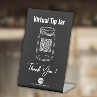 Virtual Tip Jar, Custom QR Code Payment App, Black Pedestal Sign