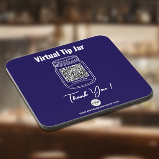 Virtual Tip Jar, Custom QR Code Payment App Blue Beverage Coaster