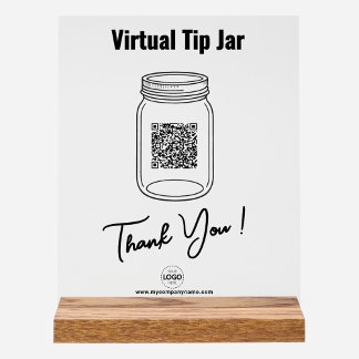 Virtual Tip Jar, Custom QR Code Payment App, Logo Acrylic Sign