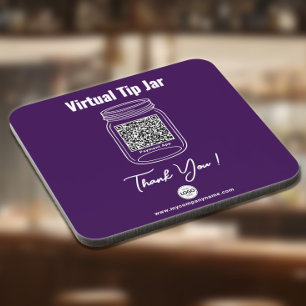 Virtual Tip Jar, Custom QR Code Payment App Purple Beverage Coaster