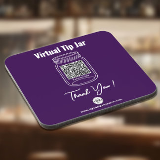 Virtual Tip Jar, Custom QR Code Payment App Purple Beverage Coaster