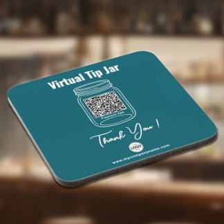 Virtual Tip Jar, Custom QR Code Payment App Teal Beverage Coaster