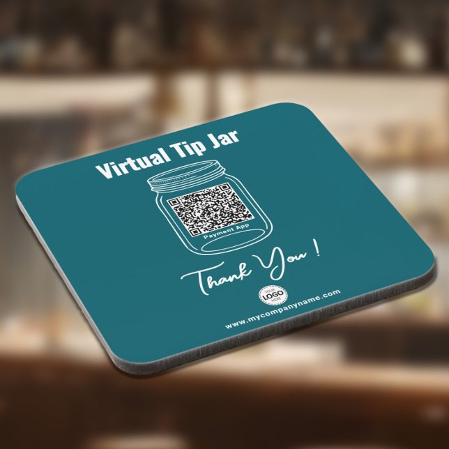 Virtual Tip Jar, Custom QR Code Payment App Teal Beverage Coaster (Creator Uploaded)