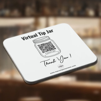 Virtual Tip Jar, Custom QR Code Payment App White Beverage Coaster