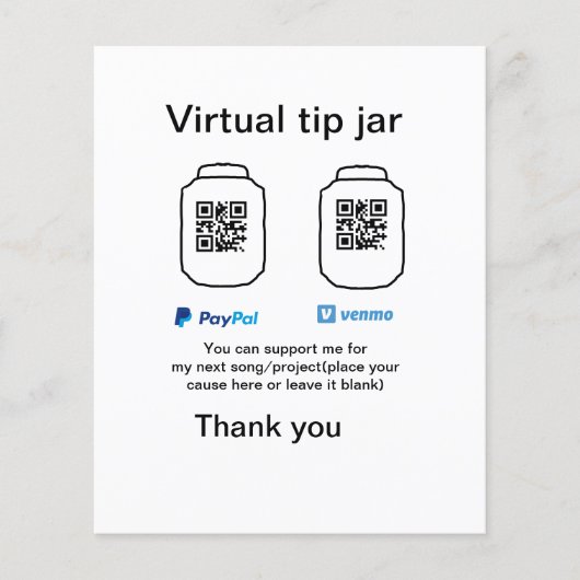 Virtual tip jar q r code money donation PayPal ven (Front)