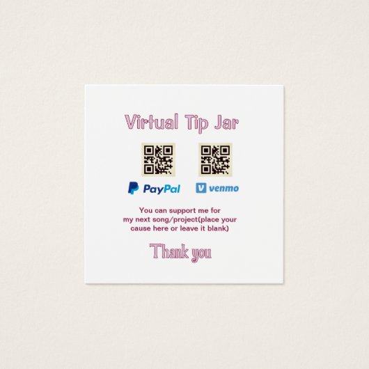 Virtual tip jar q r code money donation PayPal ven (Front)