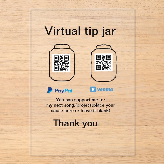 Virtual tip jar q r code money donation PayPal ven Acrylic Invitations (Front)