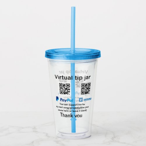 Virtual tip jar q r code money donation PayPal ven Acrylic Tumbler
