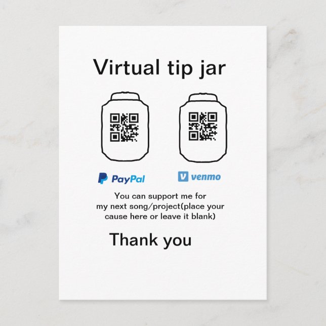 Virtual tip jar q r code money donation PayPal ven Announcement Postcard (Front)