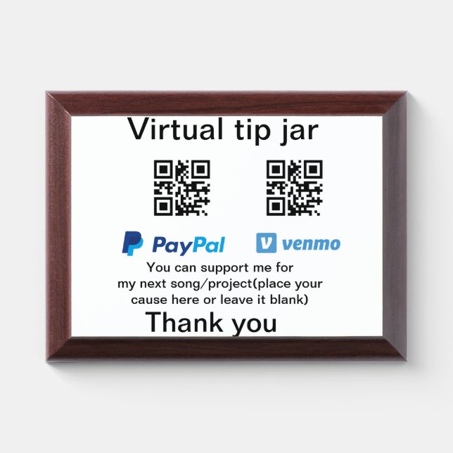 Virtual tip jar q r code money donation PayPal ven Award Plaque (Horizontal)