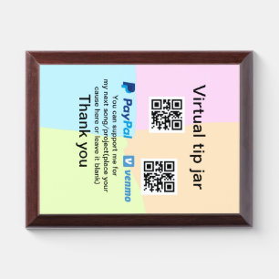 Virtual tip jar q r code money donation PayPal ven Award Plaque