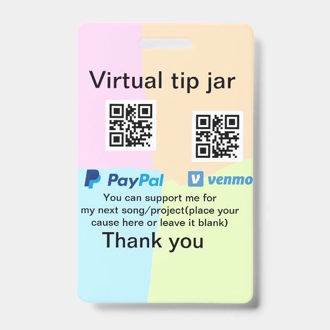 Virtual tip jar q r code money donation PayPal ven Badge (Front)