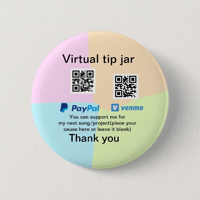 Virtual tip jar q r code money donation PayPal ven Button (Front)