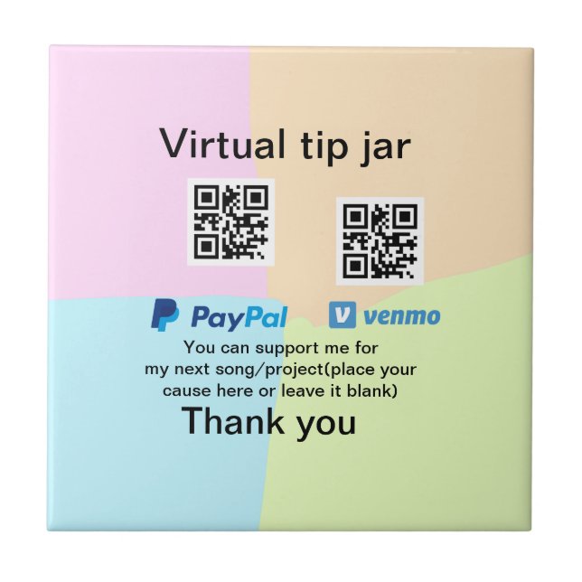 Virtual tip jar q r code money donation PayPal ven Ceramic Tile (Front)