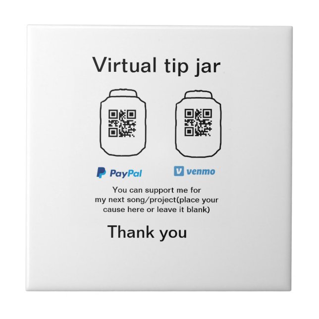 Virtual tip jar q r code money donation PayPal ven Ceramic Tile (Front)