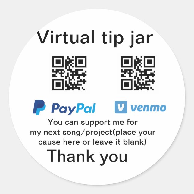 Virtual tip jar q r code money donation PayPal ven Classic Round Sticker (Front)