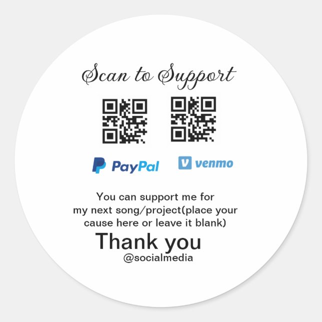 Virtual tip jar q r code money donation PayPal ven Classic Round Sticker (Front)