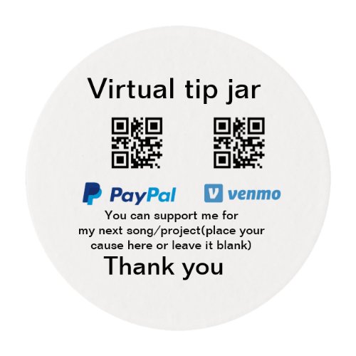 Virtual tip jar q r code money donation PayPal ven Edible Frosting Rounds