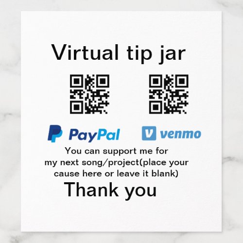 Virtual tip jar q r code money donation PayPal ven Envelope Liner