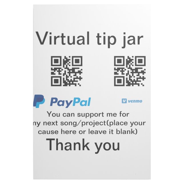 Virtual tip jar q r code money donation PayPal ven Gallery Wrap (Front)