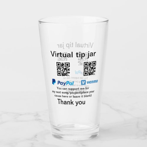 Virtual tip jar q r code money donation PayPal ven Glass