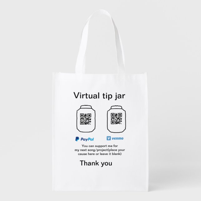 Virtual tip jar q r code money donation PayPal ven Grocery Bag (Front)