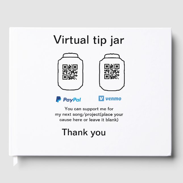 Virtual tip jar q r code money donation PayPal ven Guest Book (Front)
