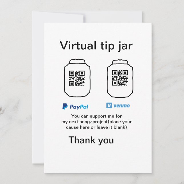 Virtual tip jar q r code money donation PayPal ven Invitation (Front)