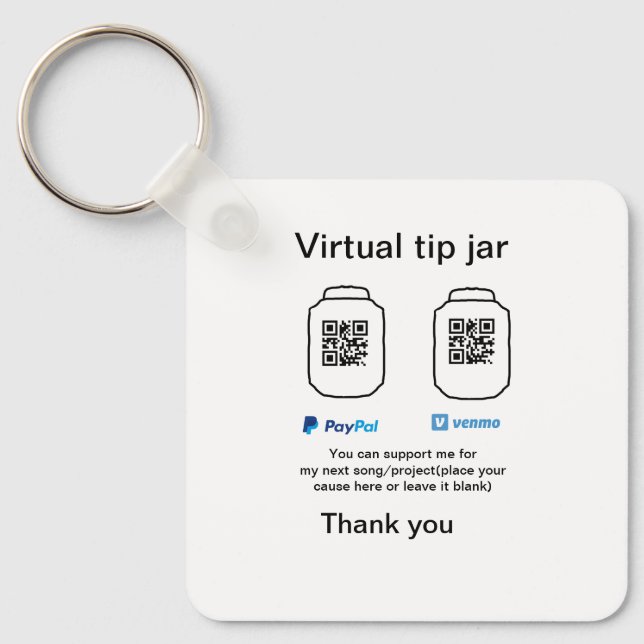 Virtual tip jar q r code money donation PayPal ven Keychain (Front)