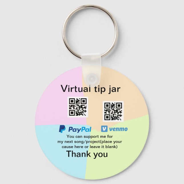 Virtual tip jar q r code money donation PayPal ven Keychain (Front)
