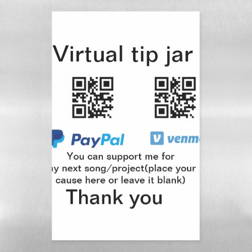 Virtual tip jar q r code money donation PayPal ven Magnetic Dry Erase Sheet